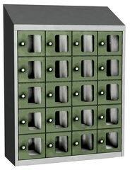 Malow Olaf hegesztett szekrény személyes tárgyakra áttetsző ajtóval, 20 box, elfordítható zár, szürke/zöld