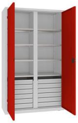 MALOW Fém műhelyszerszámszekrény fiókokkal, 199 x 120 x 50 cm, 12 fiókos, szürke/piros