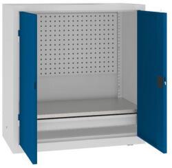 MALOW Fém műhelyszekrény perforált panellel, 104 x 100 x 50 cm, 1 fiókos, szürke/sötét. kék