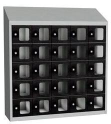 Malow Olaf hegesztett szekrény személyes tárgyakra áttetsző ajtóval, 25 box, elfordítható zár, szürke/fekete