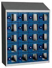 Malow Olaf hegesztett szekrény személyes tárgyakra áttetsző ajtóval, 20 box, elfordítható zár, szürke/sötétkék