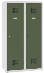 Malow Alacsony iskolai öltözőszekrény, 2 ajtós, 400 mm, szürke/zöld, hengerzárral