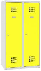 Malow Alacsony iskolai öltözőszekrény, 2 ajtós, 400 mm, szürke/sárga, hárompontos hengerzárral