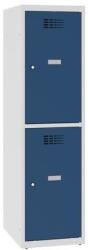Malow Alacsony iskolai öltözőszekrény, 2 rekeszes, 400 mm, szürke/sötét kék, hengerzárral