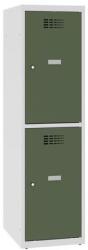 Malow Alacsony iskolai öltözőszekrény, 2 rekeszes, 400 mm, szürke/zöld, hengerzárral