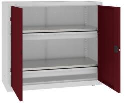 MALOW Fém műhelyszekrény, 104 x 120 x 50 cm, 2 fiókos, szürke/sötét. piros