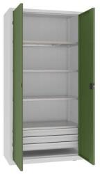 MALOW Fém műhelyszekrény, 199 x 100 x 50 cm, 3 fiókos, szürke/zöld