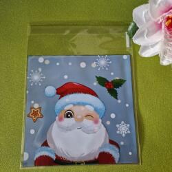  DCS83 - Karácsonyi mintás mikulás tasak - kék hátuljú/ Télapó 10x13cm