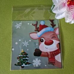  DCS84 - Karácsonyi mintás mikulás tasak - zöldhátuljú/ Szarvas 10x13cm