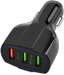 Autós gyorstöltő, fekete színű, 3x USB aljzat (QC 3.0) (ML0002C)