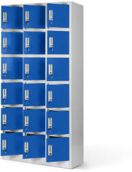 JAN NOWAK KAROL fém öltözőszekrény, 18 rekeszes, 900x1850x400, modell szürke-kék