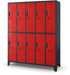 JAN NOWAK BARTEK pléh öltözőszekrény lábakon, 10 rekeszes 1360x1720x450, modell antracit-piros
