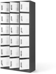 JAN NOWAK KAROL fém öltözőszekrény, 18 rekeszes, 900x1850x400, modell antracit-fehér