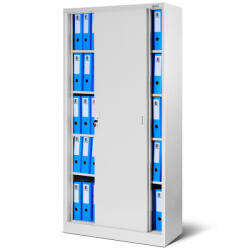 JAN NOWAK KUBA Fém szekrény polcokkal tolóajtókkal, 900x1850x400, modell szürke