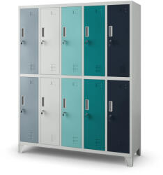 JAN NOWAK BARTEK pléh öltözőszekrény lábakon, 10 rekeszes 1360x1720x450, modell többszínű