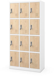 JAN NOWAK MARCIN fém öltözőszekrény, 12 rekeszes, 900x1850x400, Eco Design: fehér/sonoma tölgy