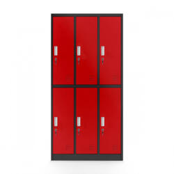 JAN NOWAK IGOR fém öltözőszekrény, 6 rekeszes, 900x1850x450, modell antracit-piros