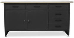 JAN NOWAK HENRY műhelyasztal, fiókokkal és szekrénnyel, fekete