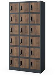 JAN NOWAK KAROL fém öltözőszekrény, 18 rekeszes, 900x1850x400, Eco Design: antracit/dió
