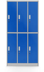 JAN NOWAK IGOR fém öltözőszekrény, 6 rekeszes, 900x1850x450, modell szürke-kék