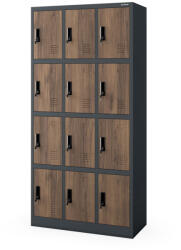 JAN NOWAK MARCIN fém öltözőszekrény, 12 rekeszes, 900x1850x400, Eco Design: antracit/dió