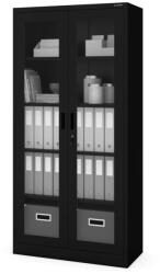 JAN NOWAK AMELIA Vitrines fém szekrény üvegezett ajtókkal, 900x1850x400, fekete