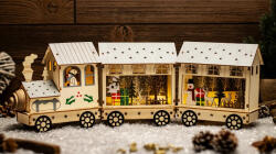 TRACON Tracon CHRTR10WW LED karácsonyi vonat, fa, fehér, elemes (X24019), Timer 6+18h, 10LED, 3000K, 2xAA (CHRTR10WW)