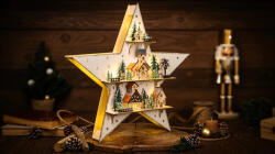 TRACON Tracon CHRBST15WW LED karácsonyi csillag tájképpel, fehér, fa, elemes (X25006) Timer 6+18h, 15LED, 3000K, 2xAA (CHRBST15WW)