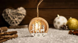 TRACON Tracon CHRAFRD1WW LED karácsonyi tájkép, szarvas, fa, elemes (X24023), Timer 6+18h, 1LED, 3000K, 2xLR44 (CHRAFRD1WW)