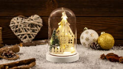 TRACON Tracon CHRHB10WW LED karácsonyi házikó burában, fa, elemes (X24016), Timer 6+18h, 10LED, 3000K, 2xAAA (CHRHB10WW)