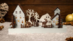 TRACON Tracon CHRVIL4WW LED karácsonyi falu, fa, elemes (X24007), Timer 6+18h, 4LED, 3000K, 2xAA (CHRVIL4WW)