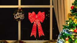 TRACON Tracon CHRBORG25WW LED karácsonyi masni, vörös, arany, elemes (X24029), Timer 6+18h, 25LED, 3000K, 2xAA (CHRBORG25WW)