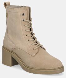 Tommy Hilfiger velúr bokacsizma SUEDE MID HEEL LACEUP LOGOTAPE bézs, női, magassarkú, FW0FW08090 - bézs Női 41