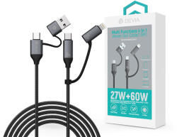 DEVIA Extreme Speed Series Multi Functions 4in1 USB-A/Type-C/Lightning adat- és töltőkábel - fekete (ST121553)