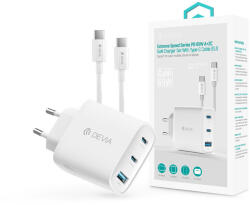 DEVIA Extreme Speed Series 65W GaN PD hálózati gyorstöltő adapter USB+2xType-C+Type-C kábel - fehér (ST111967) - mostelado