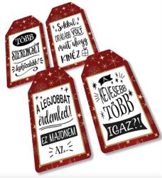  Dekorációs tábla, ajándékkísérő, nyomatott karton tábla 2mm-es, 7x4cm humoros, A kevesebb több 4db/csomag (27804B)