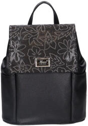 Karen 1698 fekete ezüst virágos rostbőr női hátizsák