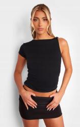 Prettylittlething Fekete Aszimmetrikus Felső Dekoratív Prettylittlething Ráncolásokkal 40