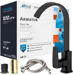 Focus Sanitar Konyhai Csaptelep, fekete, forgó kifolyócső, kerámia fej, szerelőkészlet (6002033v2)