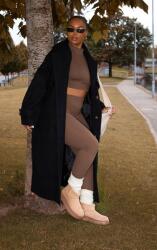 Prettylittlething Fekete Klasszikus Kabát Öv Gombok Zsebek Prettylittlething 56