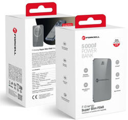 Forcell F-Energy F5K8 MagSafe kompatibilis powerbank / külső akkumulátor, 15W, 5000mAh, QC4.0, ezüst / szürke