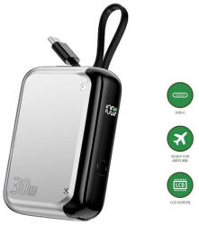 4smarts Power bank / külső akkumulátor beépített USB-C kábellel, digitális kijelzővel, 10000mAh, 30W, ezüst (4S541085)