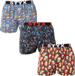 Styx 3PACK férfi bő szárú boxeralsók Styx art sportos gumipánt többszínű (3B18456) XL