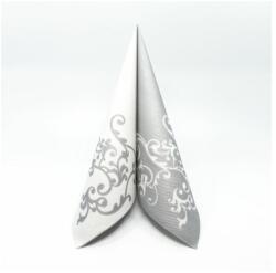 Mank textilhatású szalvéta 40x40 cm 50 lap/csomag Pomp fehér, ezüst