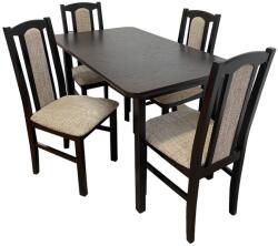 ABC Set masa extensibila lemn masiv, living si bucatarie, DM4 Maxima, blat MDF Furniruit, colturi rotunjite, 120-150x70x76 cm si 4 scaune DM7 Boston, lemn, stofa, 120 kg, wenge (S3694,3690x4)