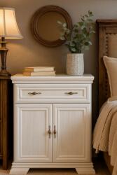 Vamy Comoda dormitor si living, VM1, Pal Melaminat, cu 2 usi, un sertar, cu elemente din MDF, Alb Antichizat (00003936) Comoda