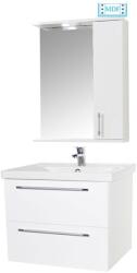 BD Set mobilier baie suspendat, cu lavoar ceramic, GN0541, front MDF, 60 cm, 2 sertare, glisiere soft close si oglinda cu dulap GN0201, dreptunghiulara, PAL, iluminare led, 2 rafturi, alb (S3465,3418)