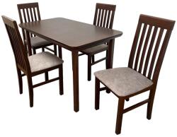 ABC Set masa extensibila lemn masiv, living si bucatarie, DM4 Maxima, blat MDF Furniruit, colturi rotunjite, 120-150x70x76 cm si 4 scaune DM1 Tilo, lemn, stofa, 120 kg, nuc (S3696,3692x4)
