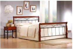HM Pat HM Veronica, cadru metalic, lemn masiv, cu tablie cap picioare, cu somiera, 160x200, negru cires (00002704)