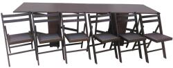 CEGIM Set masa plianta 12 persoane, Pal Melaminat, insertii lemn masiv, 274x75x78 cm si 6 scaune pliante, tapiterie piele ecologica, stejar sonoma (S3224,129x6-3110)